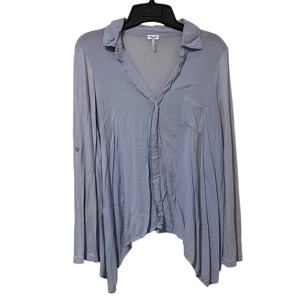 Splendid Light Blue Collared Flowy Top